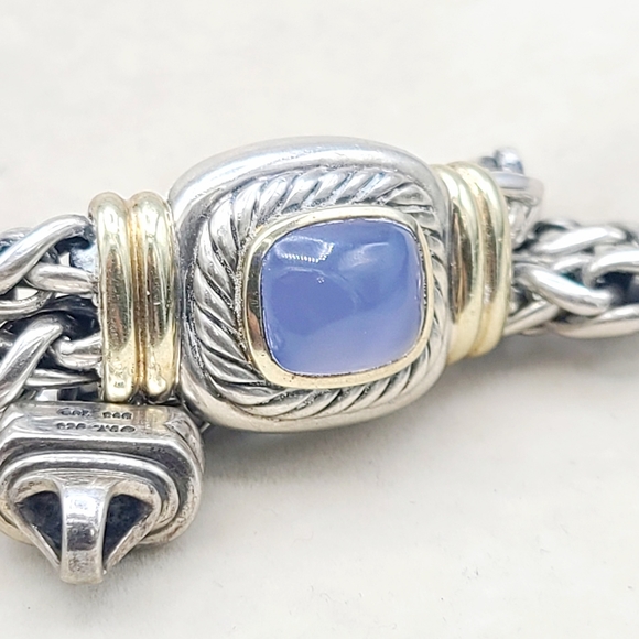 David Yurman Large Albion Double Wheat Chain Bracelet With Chalcedony And Gold - Picture 6 of 12